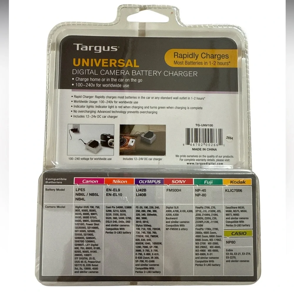 Targus Universal Digital Camera Battery Charger - Black and Gray NWT